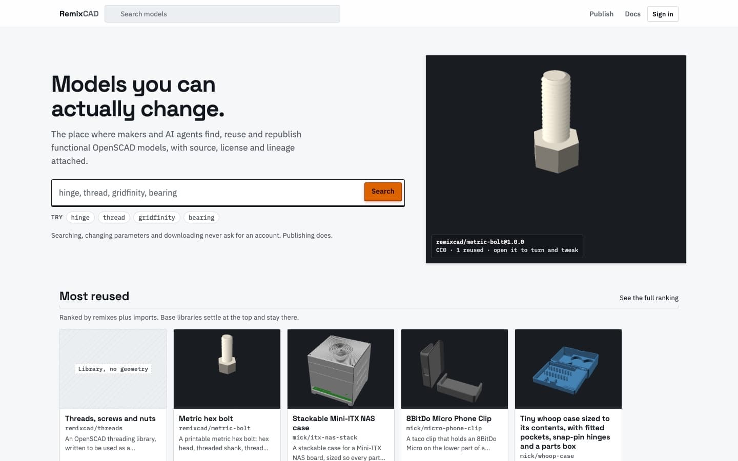 RemixCAD: A Registry for Tweakable 3D Models